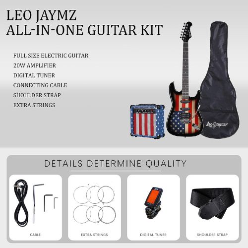 Leo Jaymz All In One Guitar Kit - American Flag Pattern